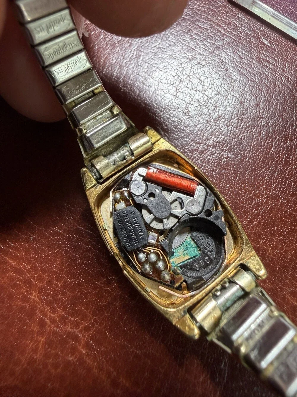 Vintage Timex Electric Gold Tone Rectangular Watch Speidel USA Band Parts Repair